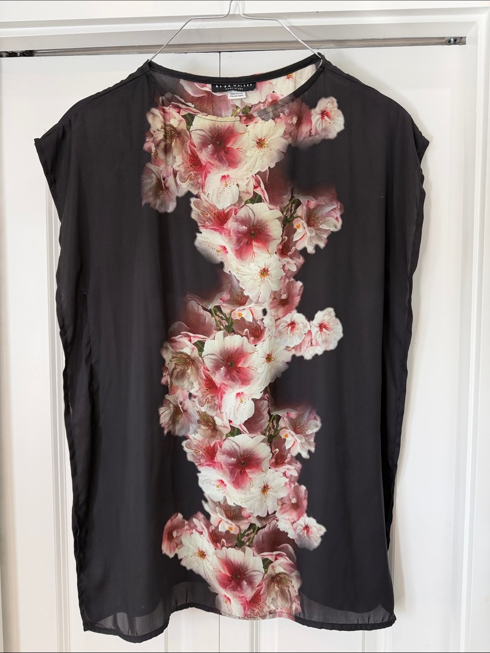 Bryn Walker Black Tunic with Pink and Cream Floral Column